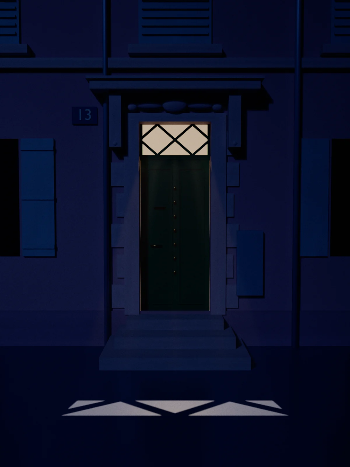 La porte verte du 13, la nuit.