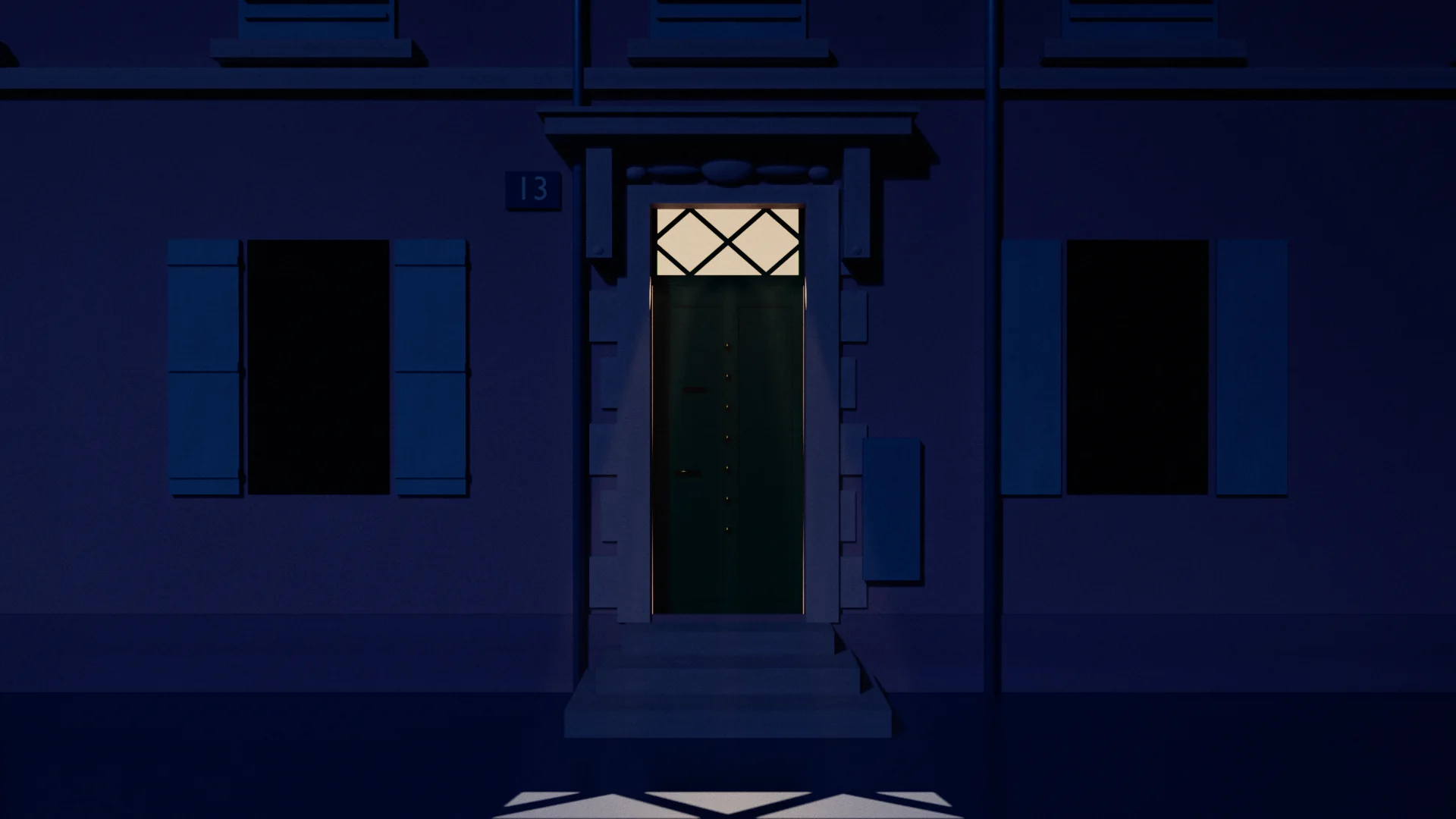 La porte verte du 13, la nuit.